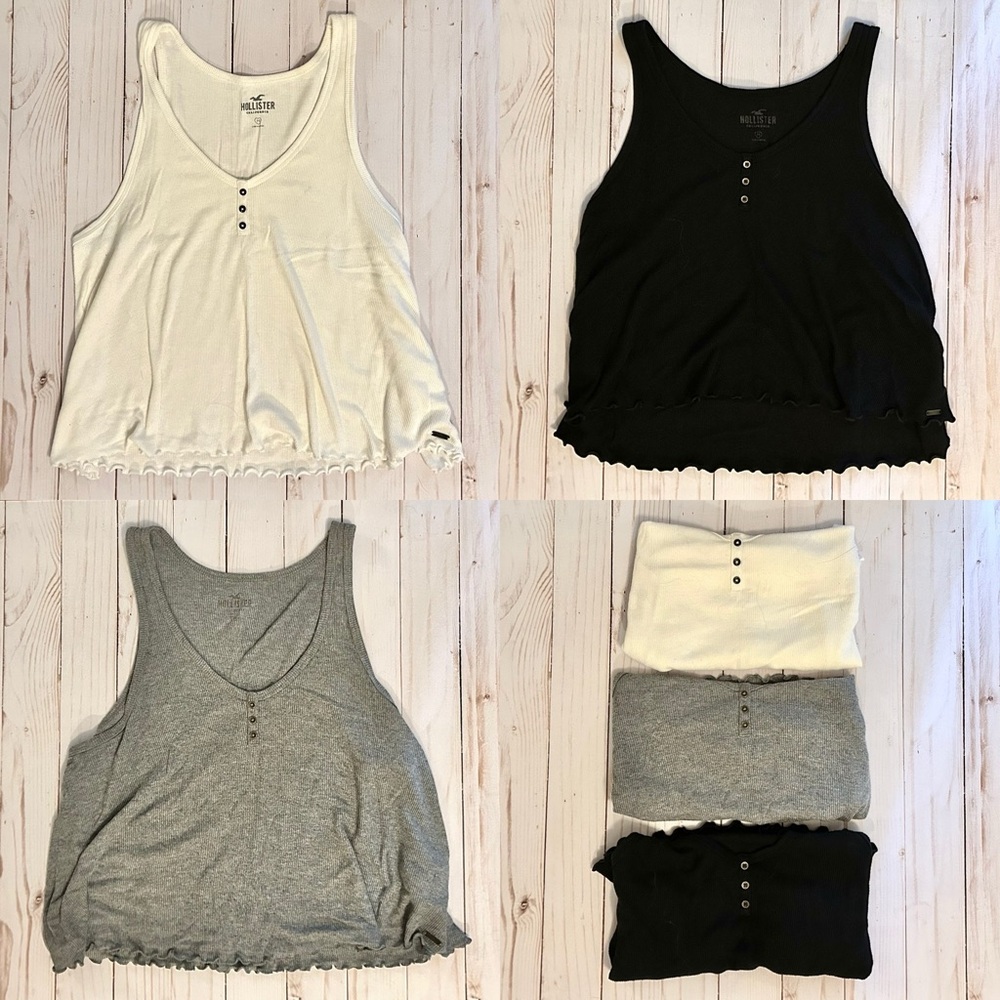 3-Pack | Hollister’s Women's Sleeveless Tops - Black, White, and Gray